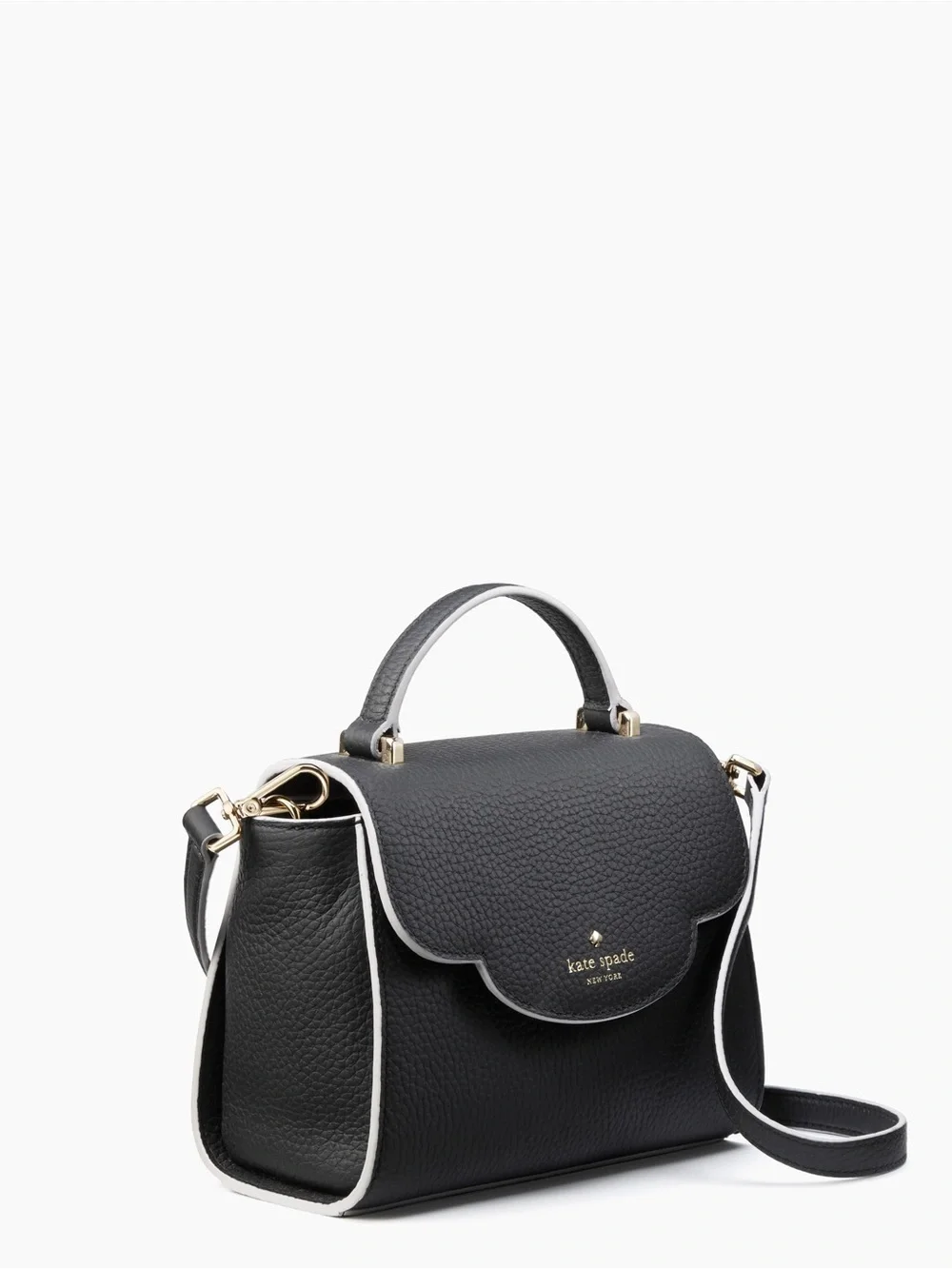 kate spade black scallop-edge top-handle satchel